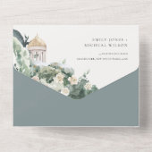 Kuststrand Zee Beach Floral Arch Botanical Wedding All In One Uitnodiging (Achterkant)