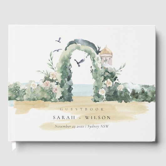 Kuststrand Zee Beach Floral Arch Botanical Wedding Gastenboek (Voorkant)