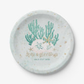 Kuststrand ZEEEN en groeten Turquoise Glitter Papieren Bordje (Voorkant)