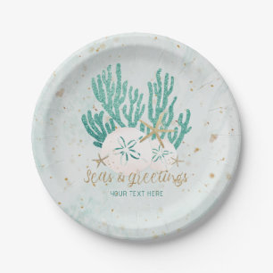 Kuststrand ZEEEN en groeten Turquoise Glitter Papieren Bordje