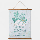 Kuststrand ZEEEN en koudebanden Turquoise Glitter Hangend Wandkleed (Voorkant)