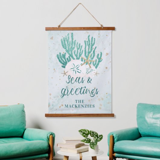 Kuststrand ZEEEN en koudebanden Turquoise Glitter Hangend Wandkleed (Woonkamer)