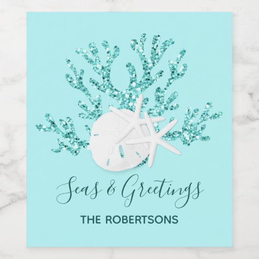 Kuststrand Zeeen & Groeten Christmas Beach Wijn Etiket (Enkel label)