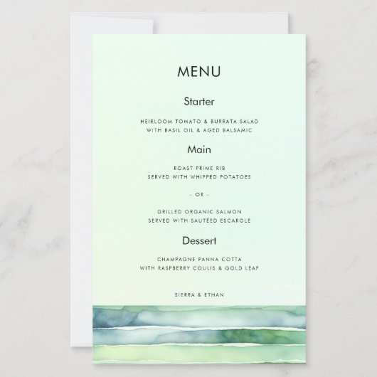 Kuststrand Zeegroene Getijdenpoel Trouwmenu (Voorkant)
