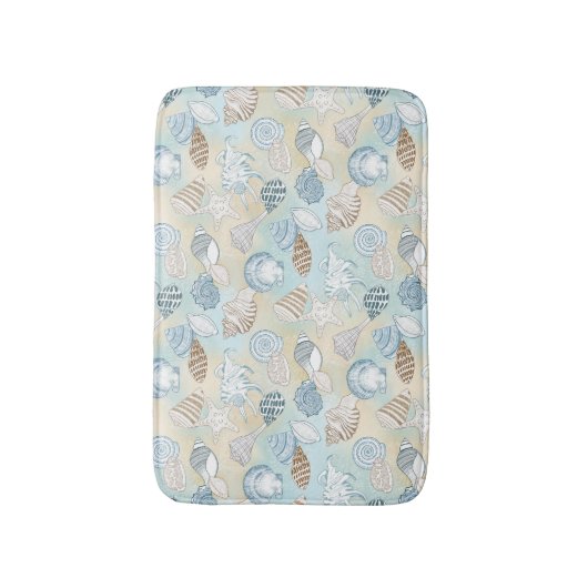 Kuststrand zeeschelpen patroon Aqua Blue Sand Badmat (Voorkant Verticaal)