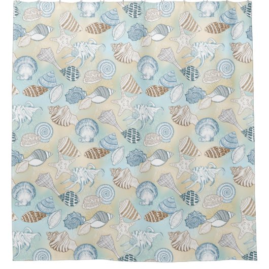 Kuststrand-Zeeshells Aqua Blue Brown Douchegordijn (Voorkant)