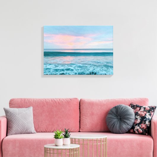 Kuststrand zonsopgang blauw roze groen canvas kuns (Insitu (Woonkamer))