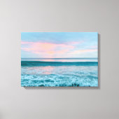 Kuststrand zonsopgang blauw roze groen canvas kuns (Voorkant)
