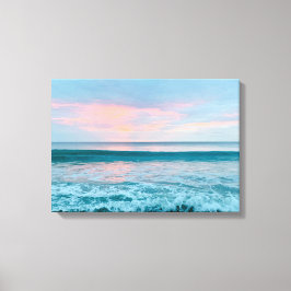 Kuststrand zonsopgang blauw roze groen canvas kuns afdruk
