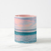 Kuststrand zonsopgang blauw roze groen tweekleurig mok (Midden)