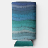 Kuststrand zoute golven op zwart seltzer blikjeskoeler (Achterkant)