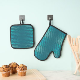 Kuststrand Zoute Turquoise Golf Abstract ontwerp Ovenwant & Pannenlap Set