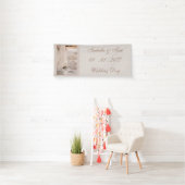 Kuststrandbruiloft | Neutrale Boho-ontvangst Spandoek (Insitu)