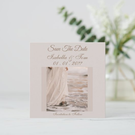 Kuststrandbruiloft, Zachte Neutraal, Bewaar de Save The Date (Staand voorkant)