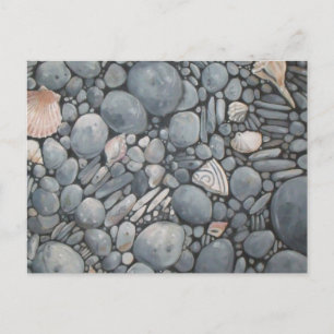 Kuststrandkeien en schelpen Schilderij Print Briefkaart