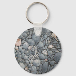 Kuststrandkeien en schelpen schilderij print sleutelhanger