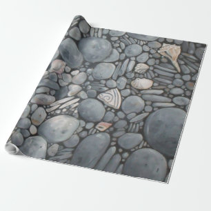 Kuststrandkiezel- en schelpen-schilderijprint cadeaupapier
