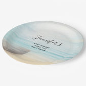 Kuststrandscène met een Geviste bootdouche Papieren Bordje (Gekanteld)