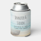 Kuststrandscène met houten roeiboot bruiloft blikjeskoeler (Blikje Achterkant)