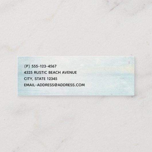 Kuststrandscène met houten roeiboot Mini Business Mini Visitekaartje (Achterkant)