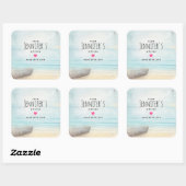 Kuststrandscène met houten roeibootkeuken vierkante sticker (Vel)