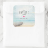 Kuststrandscène met houten roeibootkeuken vierkante sticker (Tas)