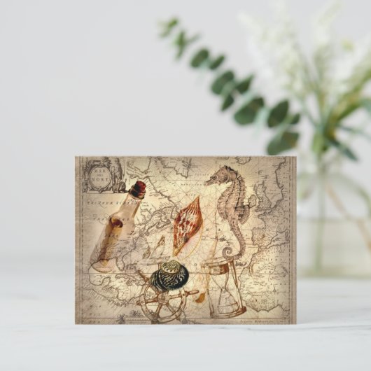 Kuststrandzeeslag Nautical Map Briefkaart (Staand voorkant)