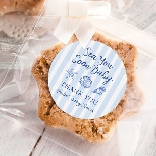 Kuststrepen Meisje Zee Binnenkort Jij Baby Borrel Ronde Sticker