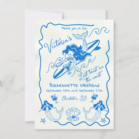 Kustsurfen zeemeermin vrijgezellenweekend kaart (Voorkant)