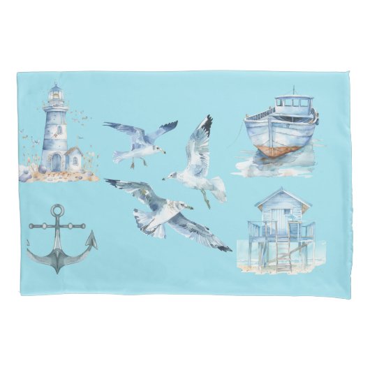 Kustsymfonie in pastelblauw kussensloop (Voorkant-Links)