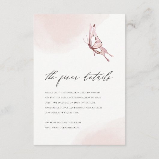 KUSTTE BLUSH WATERVERF BUTTERFLY WEDDING DETAILS INFORMATIEKAARTJE (Voorkant)