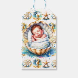 Kustthema Beachy Boy's Baby shower Cadeaulabel