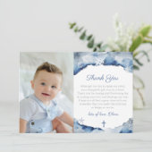 Kustthema doopfeest voor jongen indigo blauw bedankkaart (Staand voorkant)