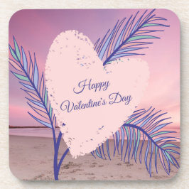 Kustthema Pastel Valentijn Pink Sunset Beach Bier Onderzetter