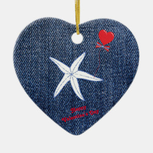 Kustthema Valentijnsdag Rood hart en staarten Keramisch Ornament