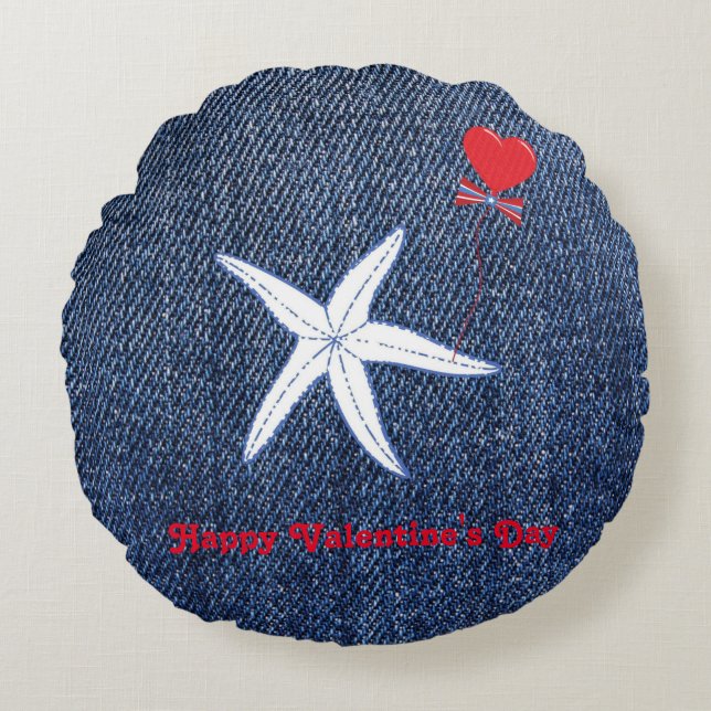 Kustthema Valentijnsdag Rood hart en staarten Rond Kussen (Voorkant)