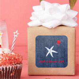 Kustthema Valentijnsdag Rood hart en staarten Vierkante Sticker