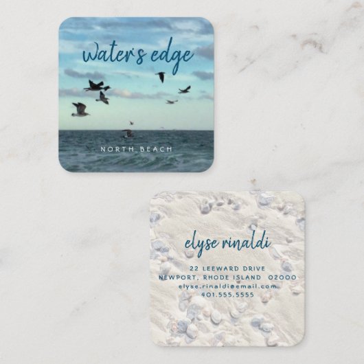Kustthema (zeegaand, oceaan, lucht, zand) vierkante visitekaartje (Voorkant / Achterkant)