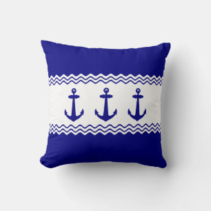 Kustturquoise Blue Anchor Stripe Nautical Kussen