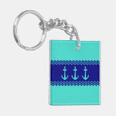 Kustturquoise Blue Stripe Anchor Nautical Sleutelhanger (Voorkant Links)