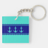 Kustturquoise Blue Stripe Anchor Nautical Sleutelhanger (Achterkant)