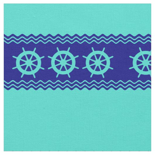 Kustturquoise Blue Stripe Helm Nautical Stof (Close Up)