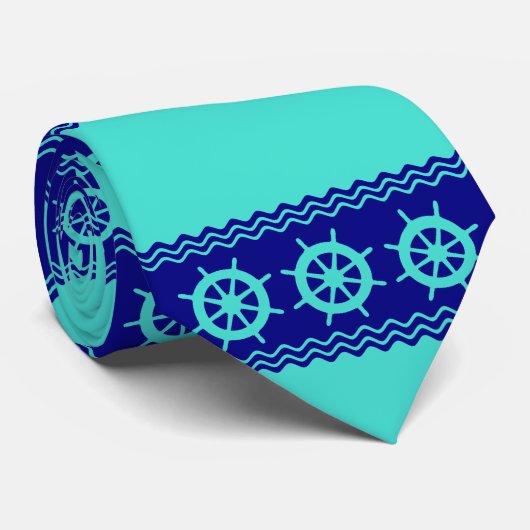 Kustturquoise Blue Stripe Helm Nautical Stropdas (Opgerold)