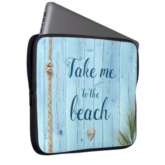 Kustturquoise rustiek hout brengt me naar het stra laptop sleeve (Voorkant Rechts)