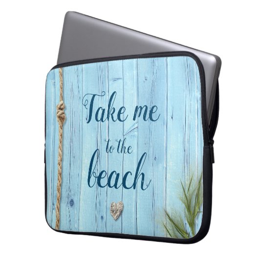 Kustturquoise rustiek hout brengt me naar het stra laptop sleeve (Voorkant Links)