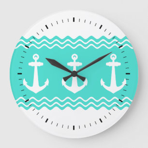 Kustturquoise Stripe Anchor Nautical Grote Klok