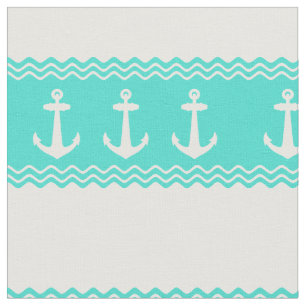 Kustturquoise Stripe Anchor Nautical Stof