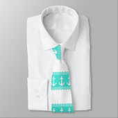 Kustturquoise Stripe Anchor Nautical Stropdas (Gebonden)
