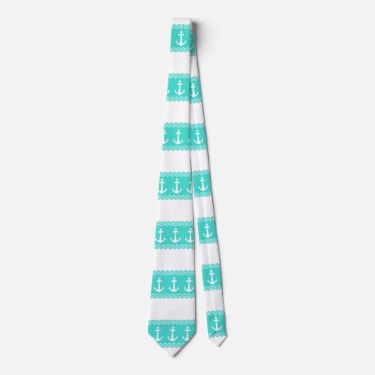 Kustturquoise Stripe Anchor Nautical Stropdas (Voorkant)