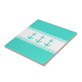 KustTurquoise White Stripe Anchor Nautical Tegeltje (Zijkant)